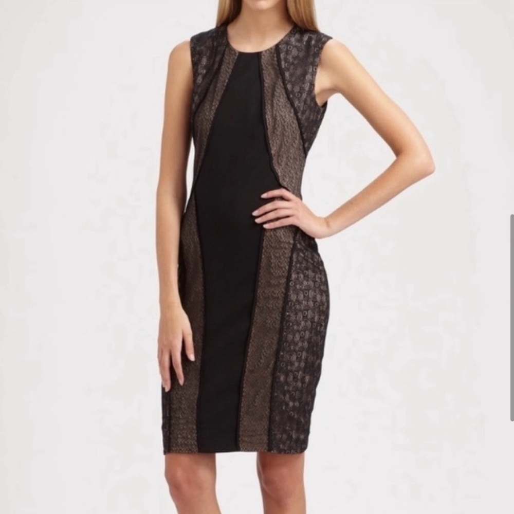 BCBGMaxAzria Black and Nude Lace Dress Size 0